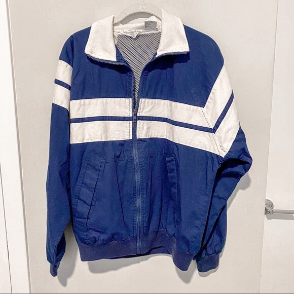 Vintage Christian Dior Jacket Monsieur Navy Blue White Track Bomber Windbreaker - Picture 1 of 10